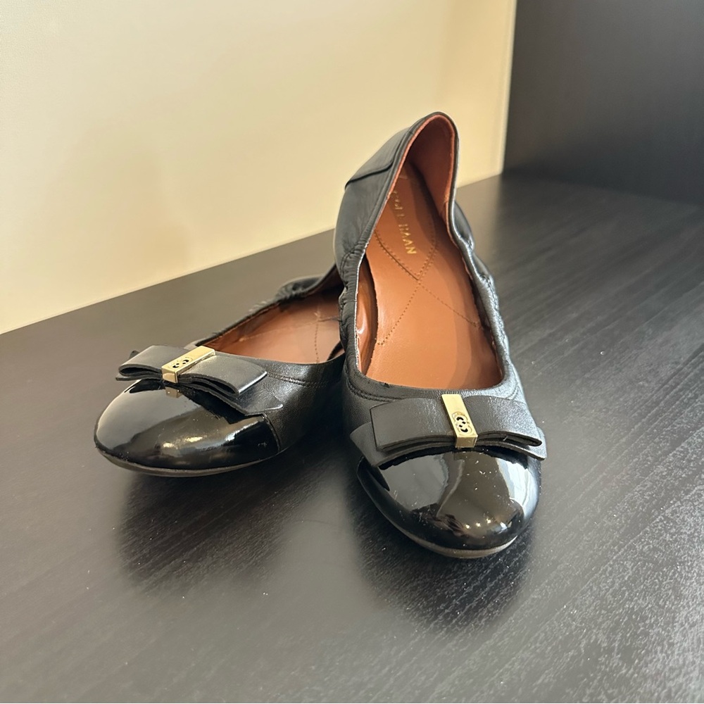 Cole Hann Tali Loafer Ballet Flats (Size 6, Black and Toasted Almond color)